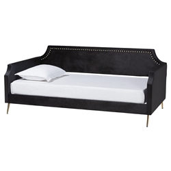 Baxton Studio Pita Traditional Glam and Luxe Black Velvet and Gold Metal Twin Size Daybed